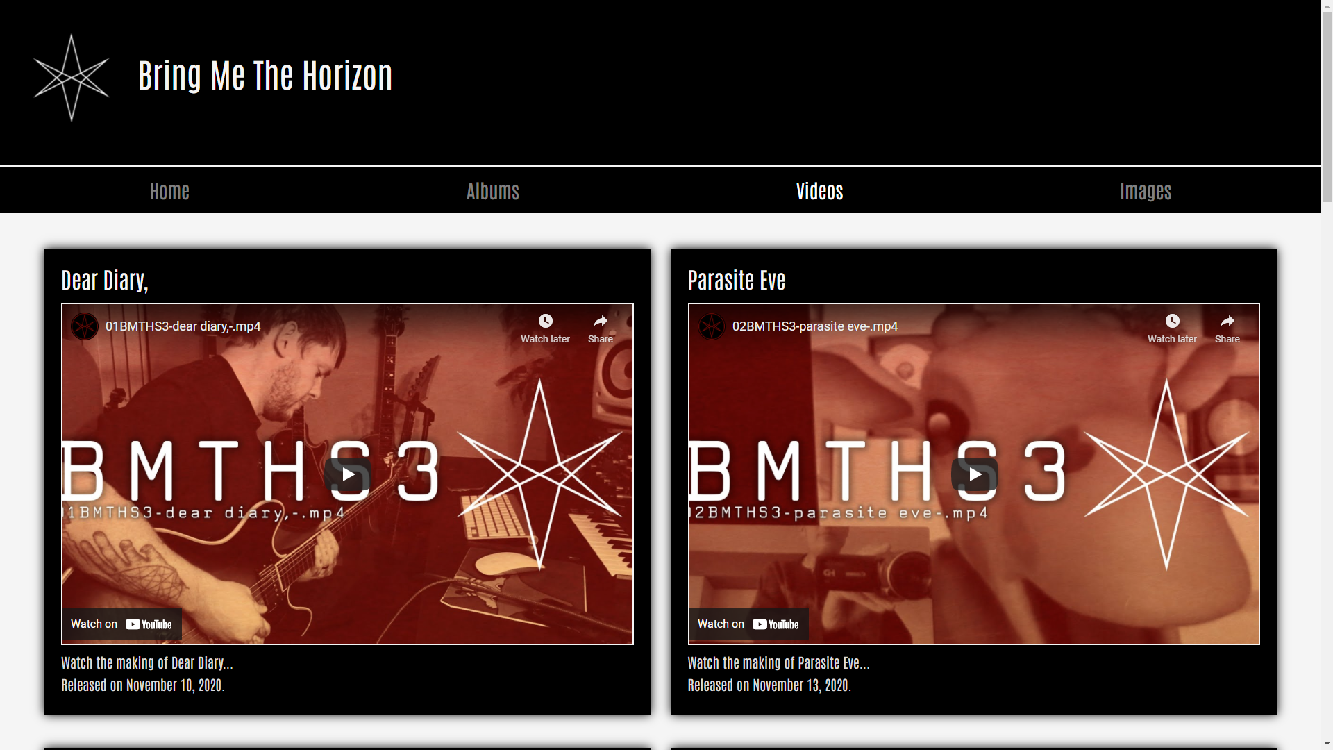 Screenshot of Bring Me the Horizon website.