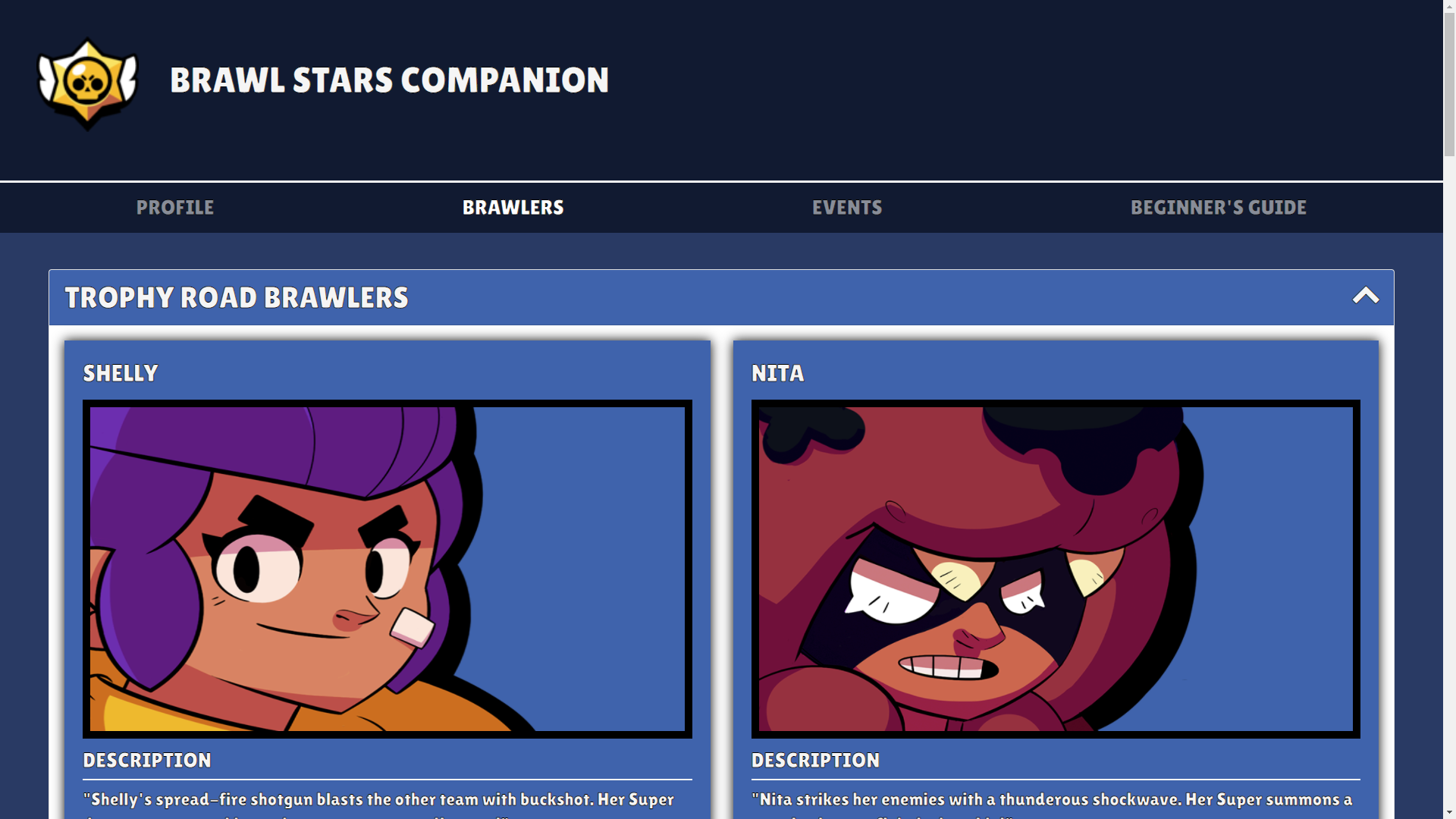 Screenshot of Brawl Stars Companion website.