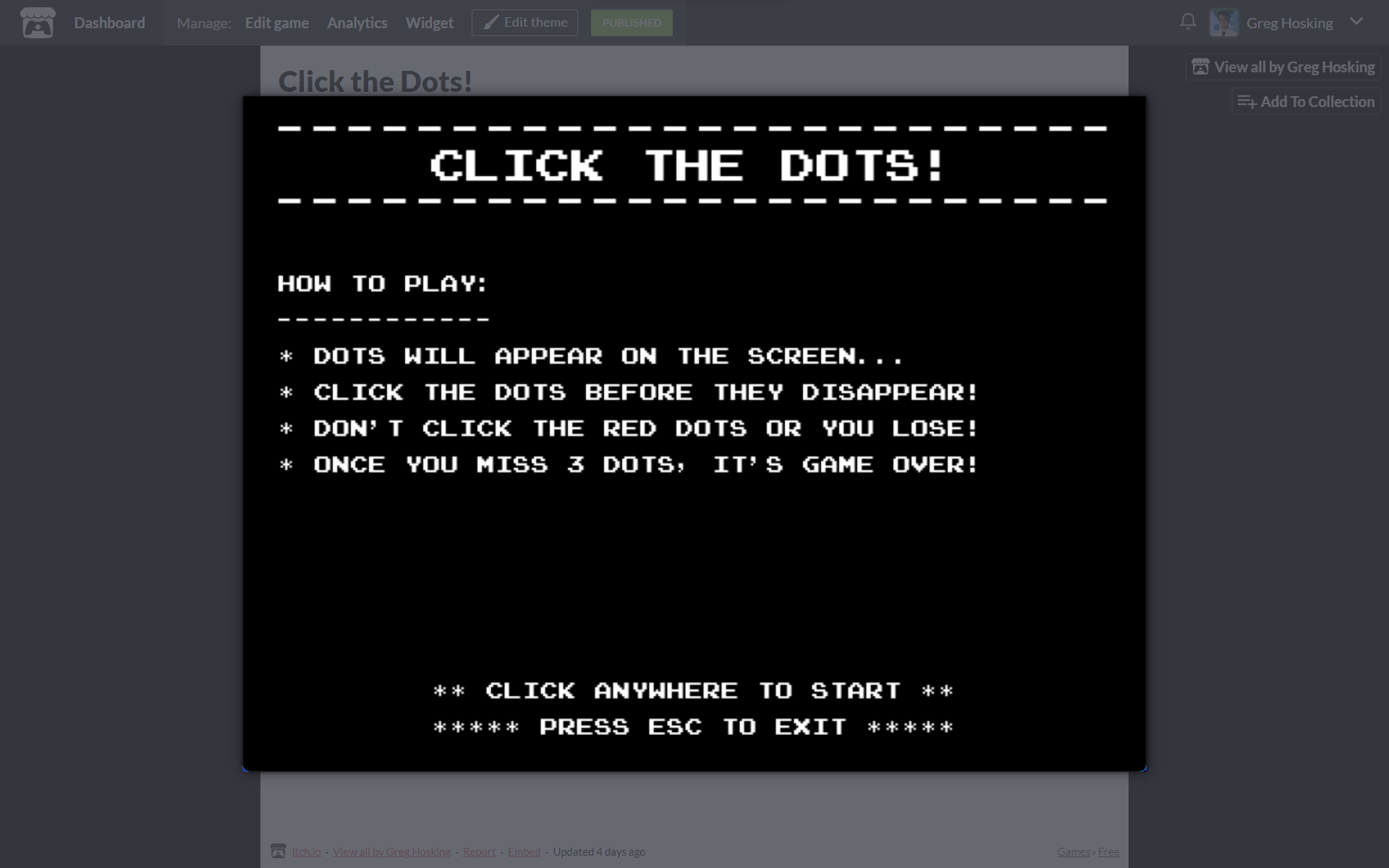 Screenshot of Click the Dots! game.