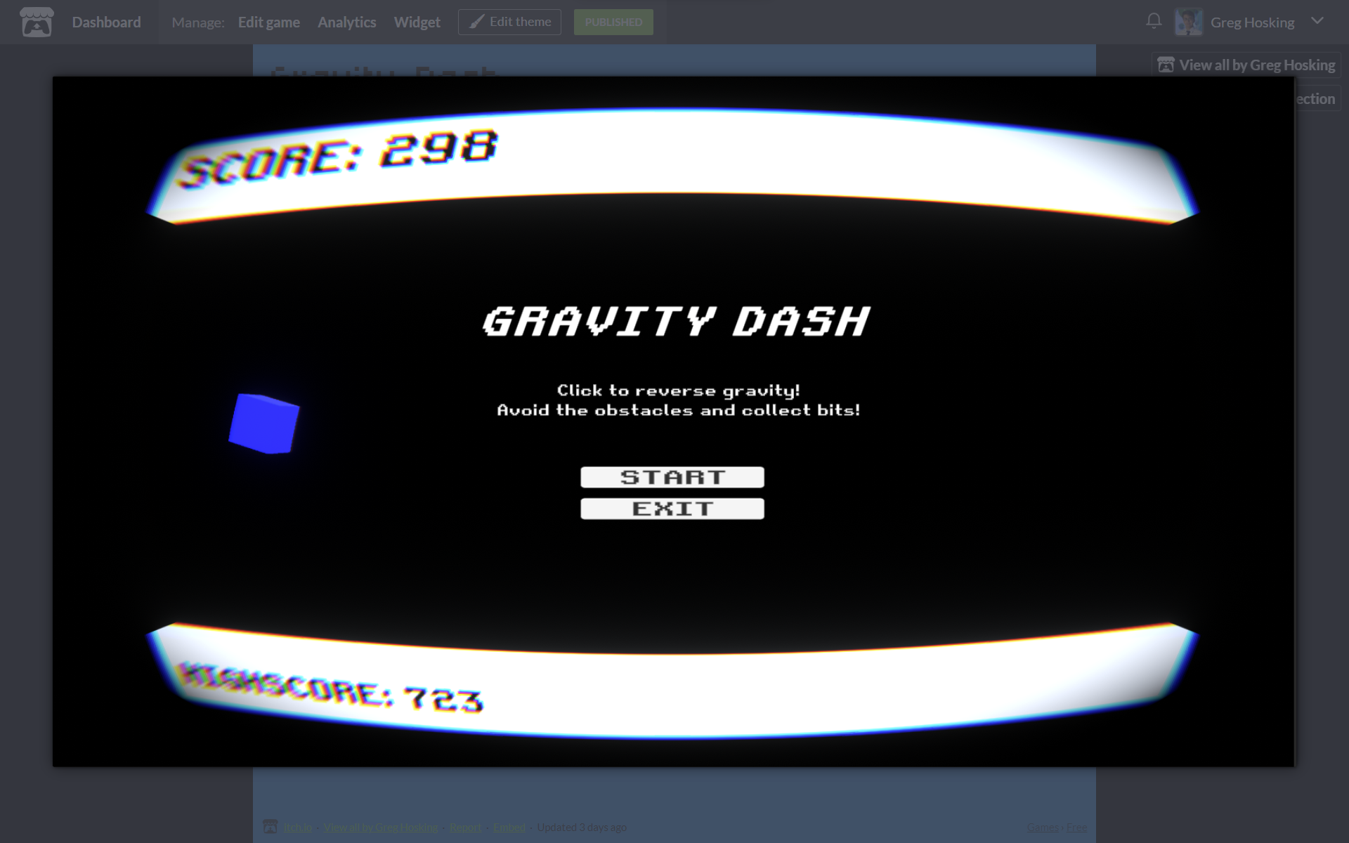 Screenshot of Gravity Dash game.